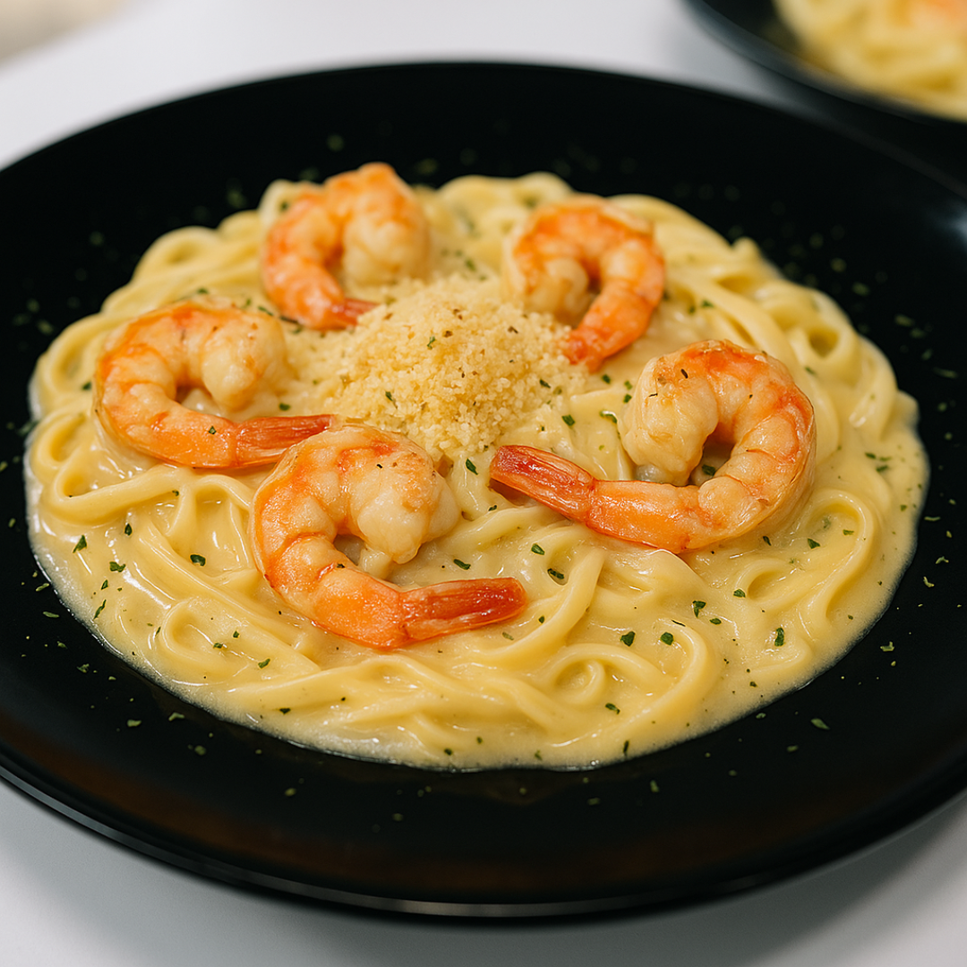 ¡2 Platos de Pasta con Camarones o Salmón + Pan con Ajo y 2 Bebidas por solo $18 en Bear Munchies!