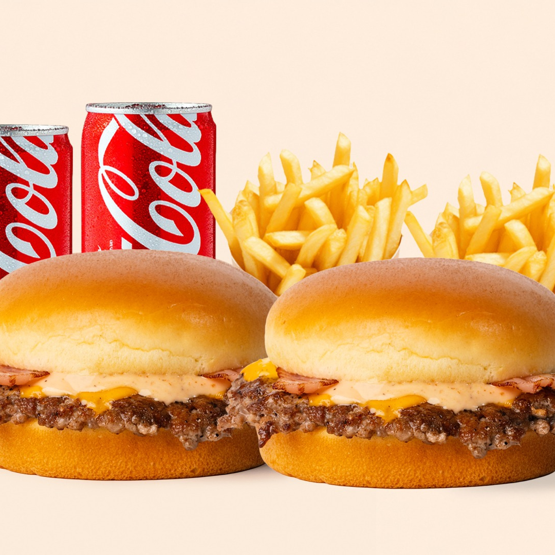 2 Burgers "Classic Smash con Bacon" + 2 Papas Fritas + 2 Sodas por solo $11 en BunzBite