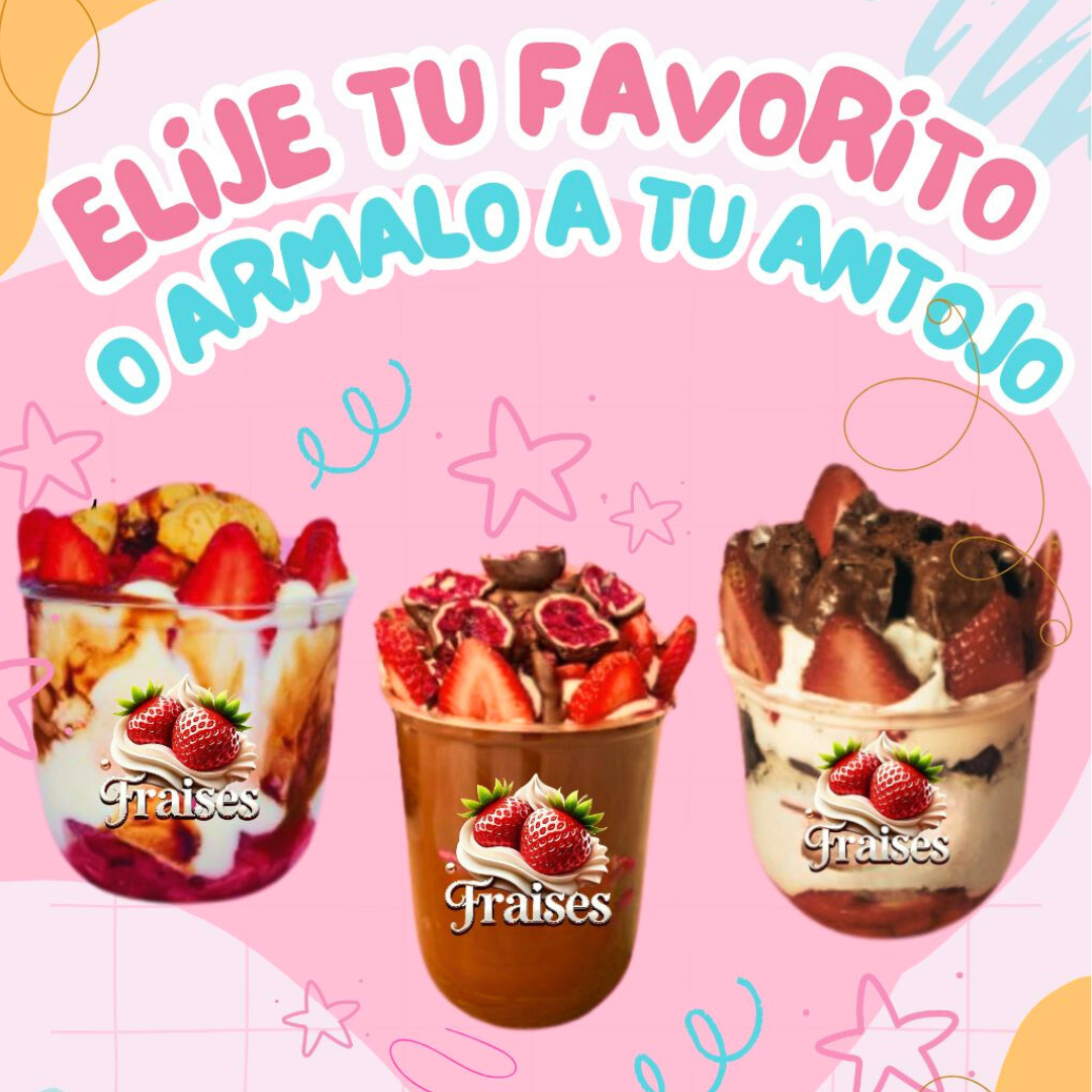 2 Vasos de Fresas de 9oz con 2 Topping + 2 Siropes por $5 en Fraises