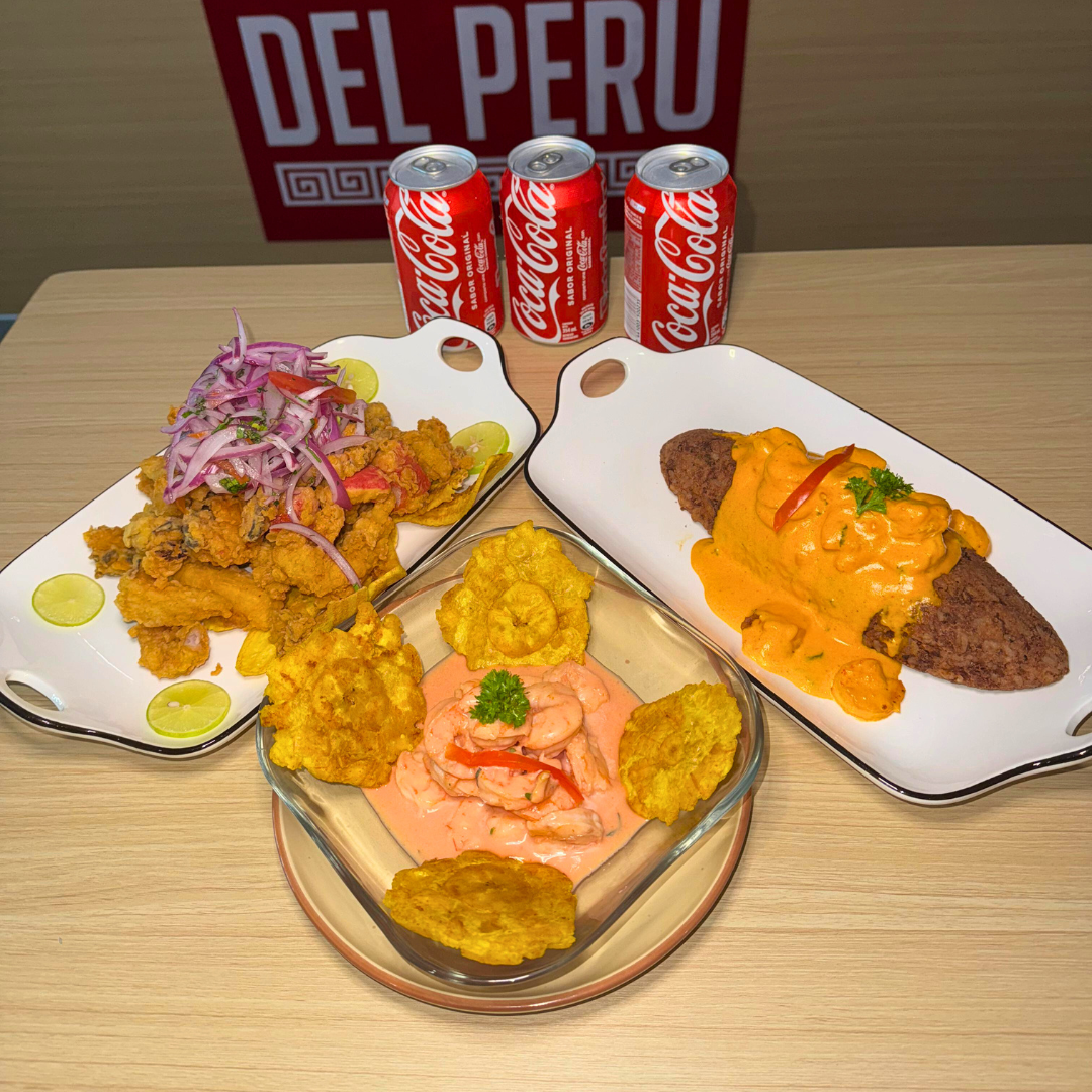 Jalea de Mariscos + Cóctel de Camarones + Tacu Tacu en Salsa de Camarones + 3 Sodas por $30 en Rico Sabor del Perú