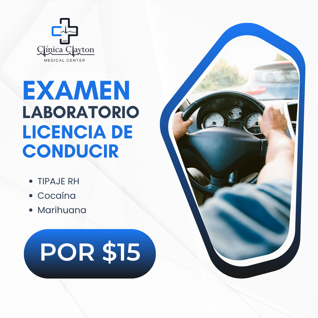 Exámenes de Laboratorio para Licencia de Conducir (Tipaje RH, Cocaina, Marihuana) por $15 en Clínica Clayton