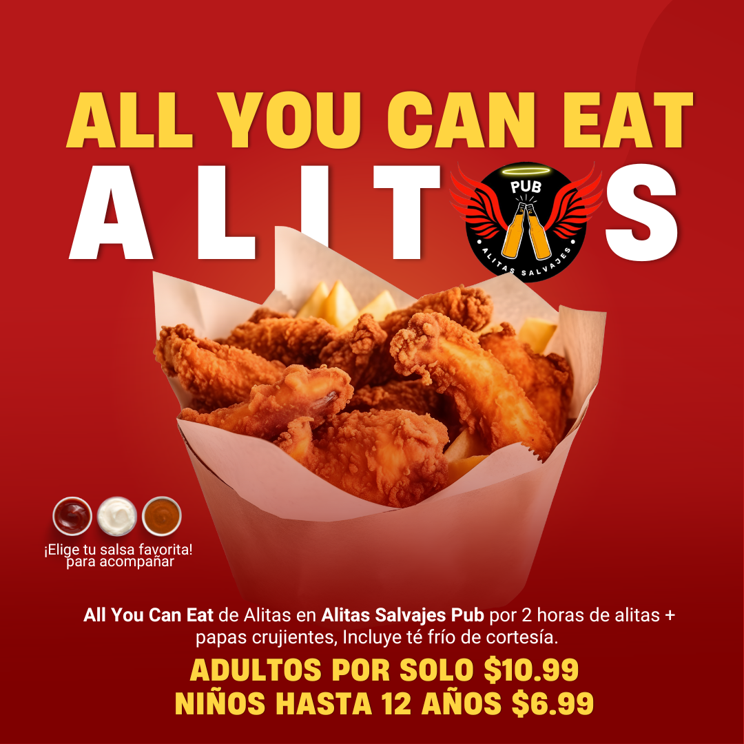 All You Can Eat de Alitas por 2 horas en Alitas Salvajes Pub por solo $10.99