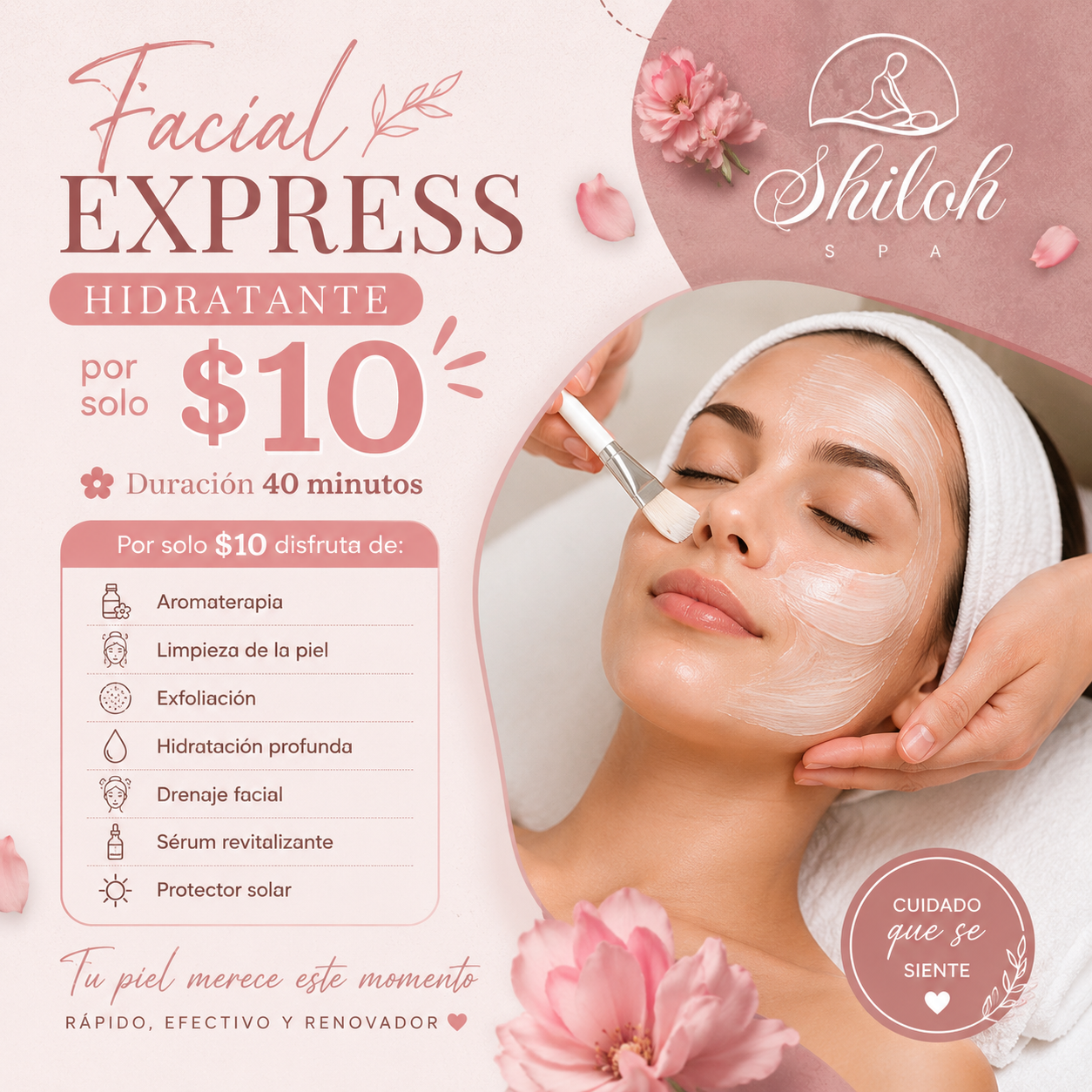 Facial Express Hidratante + Aromaterapia por solo $10 en Shiloh Spa