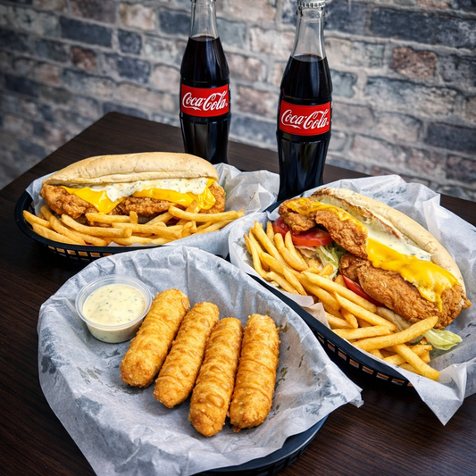 2 Chicken Sandwich + Entrada + 2 Bebidas por solo $15 en Alitas Salvajes Pub