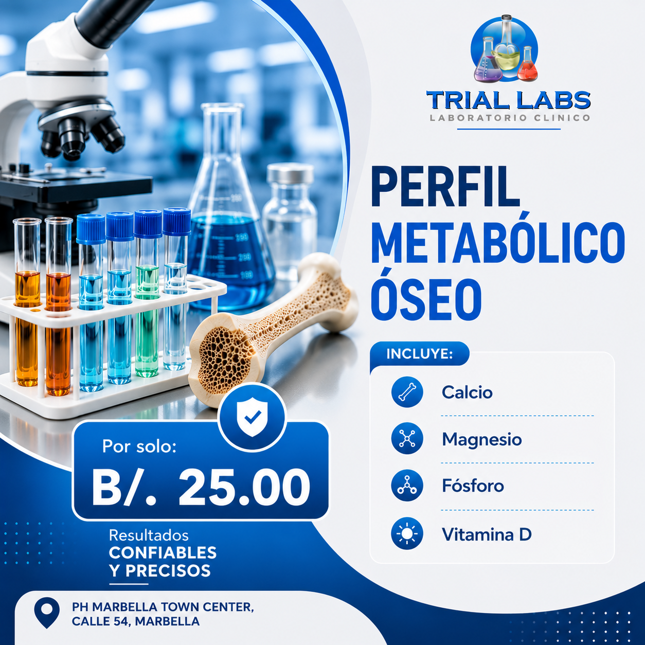 Perfil Metabólico Óseo con Calcio, Vitamina D y Minerales por solo $25 en Trial Labs