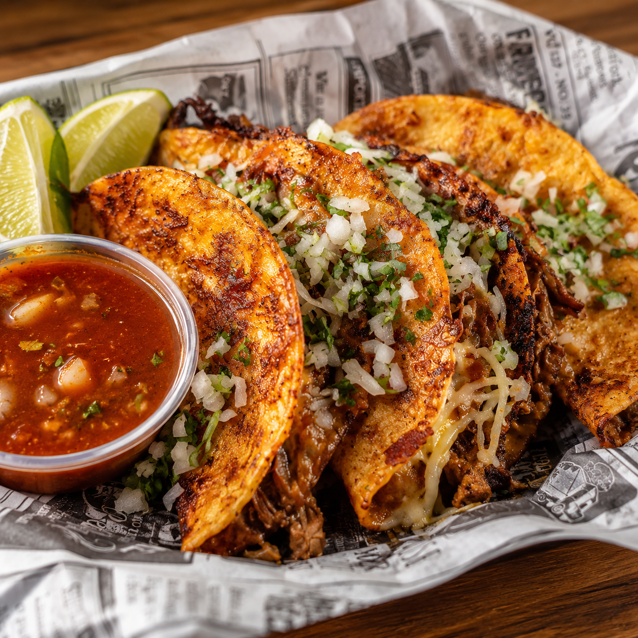 2x1 en Quesabirrias con Carne de Res, Queso Derretido y Caldito de Birria por solo $10 en Alitas Salvajes Pub