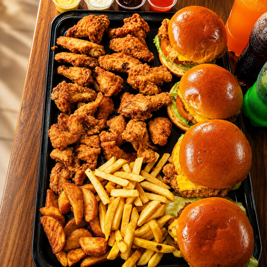 4 Hamburguesas + Alitas + Boneless + Papas + Bebidas por solo $28 en Alitas Salvajes Pub