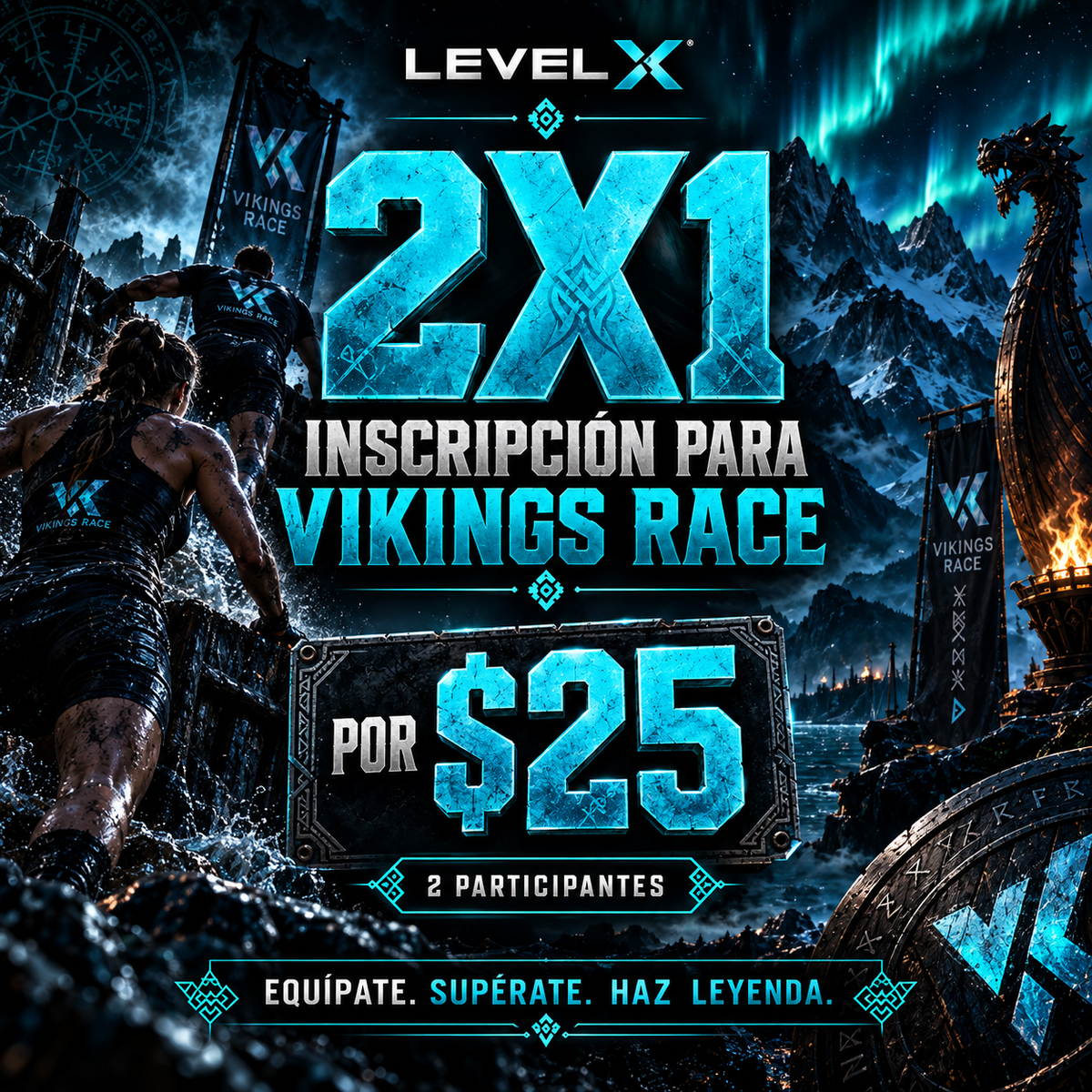 2x1 en Inscripción para Vikings Race por $25 con LEVEL X