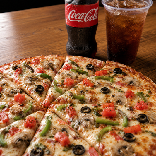 2 Pizzas de 12 pulgadas + 2 Bebidas por solo $8.50 en Alessia Express