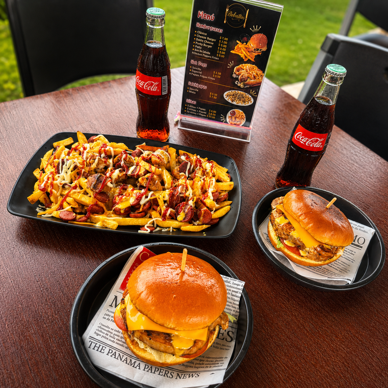2 Pork Burgers+ Salchipapa Grande + 2 Sodas por solo $15 en Bokattos