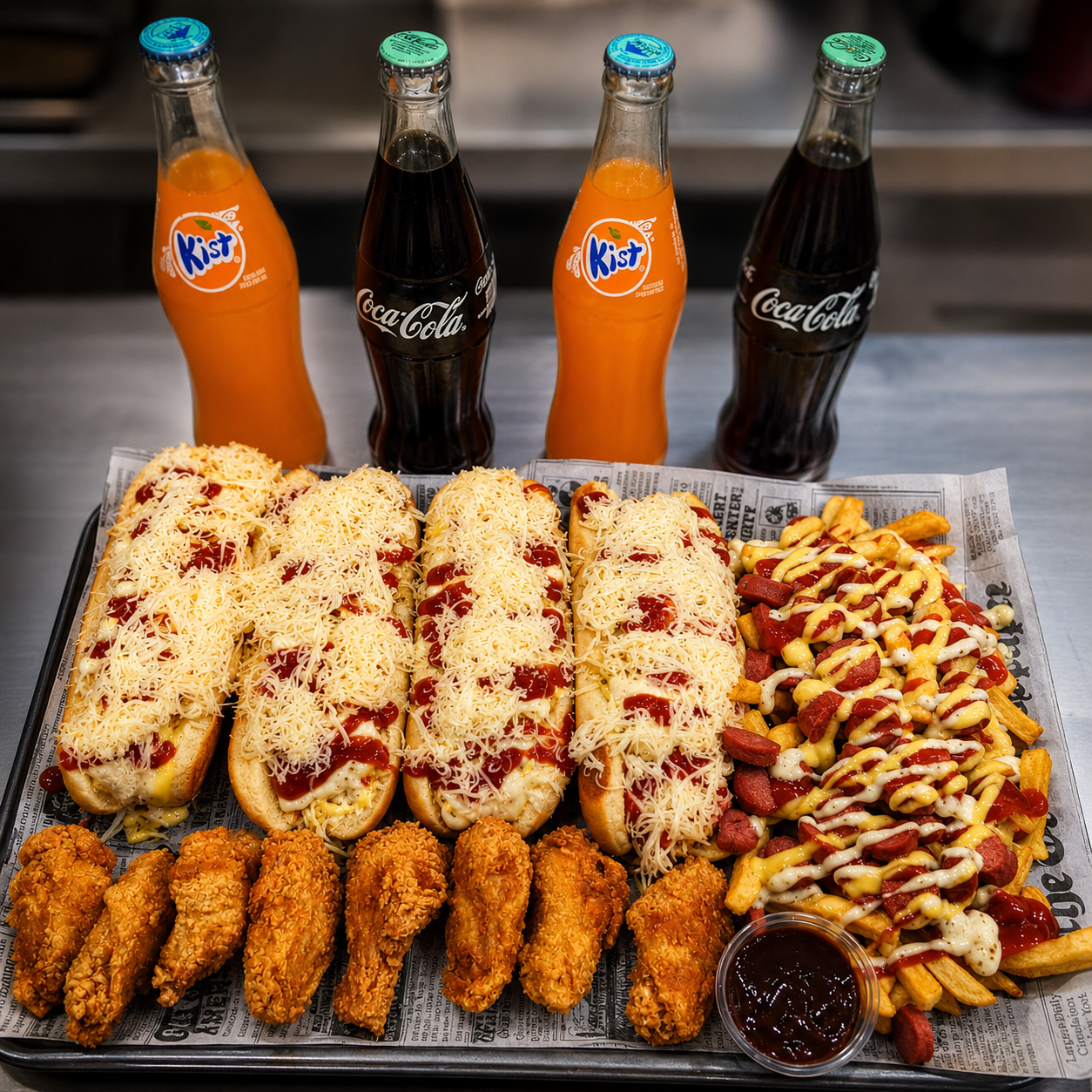 4 Hot Dogs Jumbo + Alitas, Salchipapa y 4 Sodas por $18 en Alitas Salvajes Pub