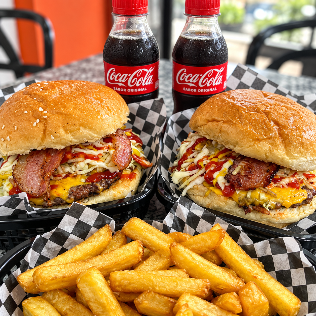2 Burgers Sira + Papas Fritas y 2 Sodas por $8 en El Sabroso Sira