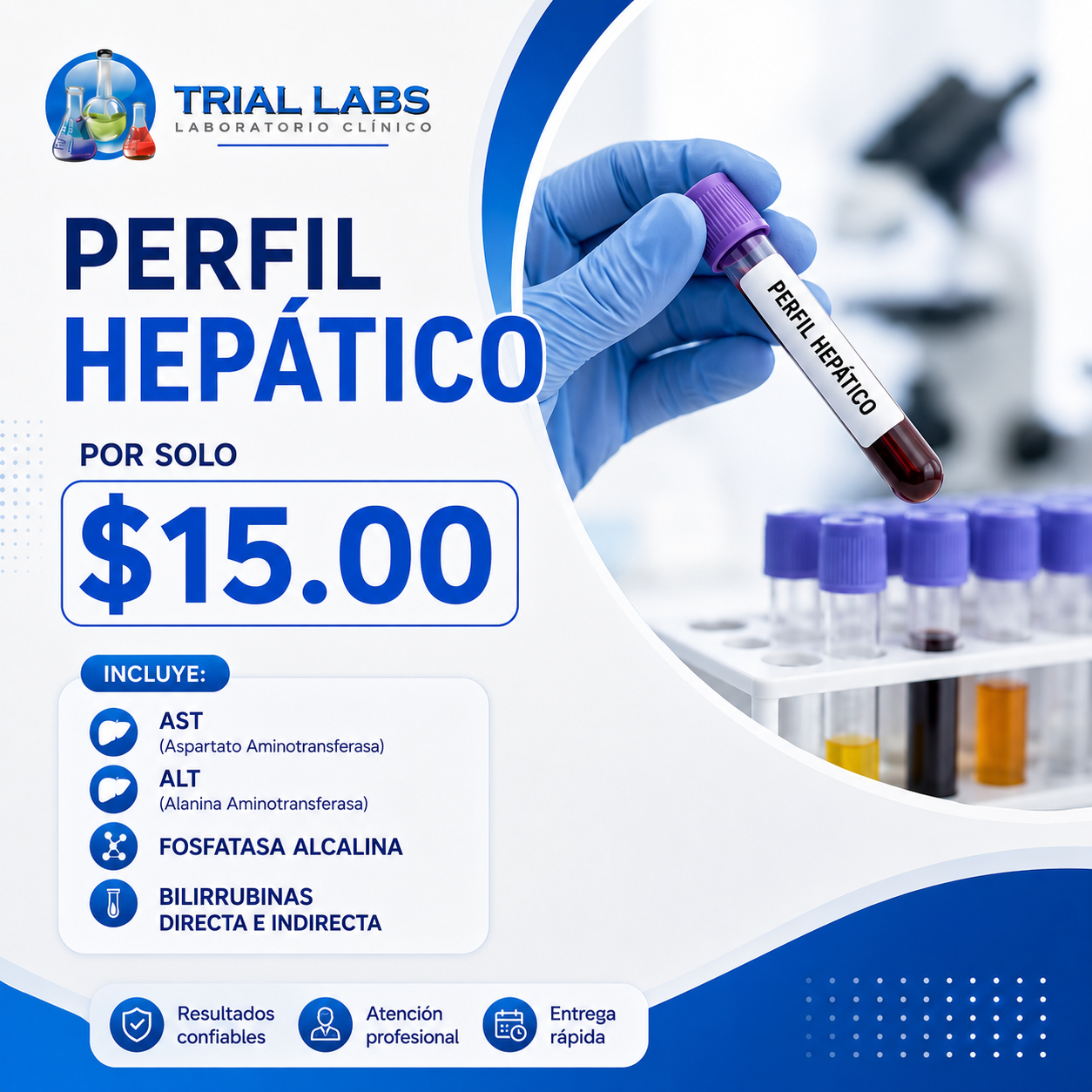 Exámenes de Perfil Hepático Completo por $15 en Trial Labs