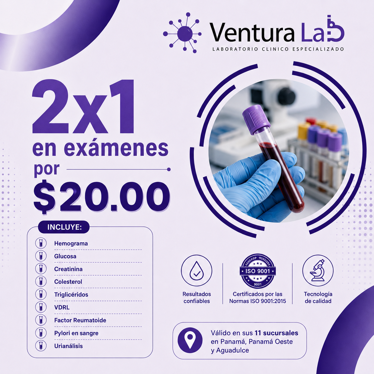 2x1 en Exámenes para un Chequeo General Completo por solo $20 en Ventura Lab