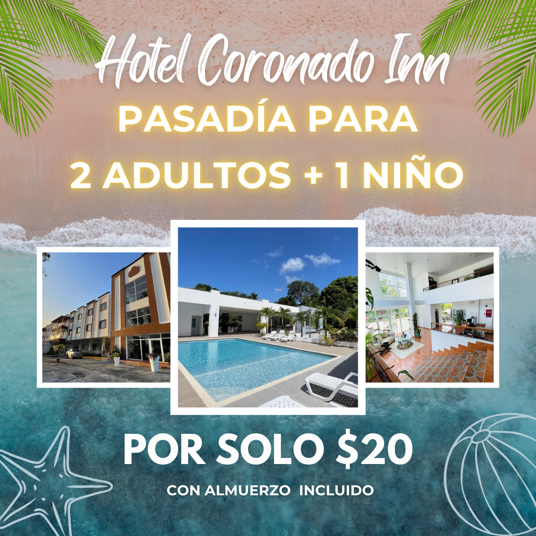 Pasadía con Piscina + Almuerzo Incluido + 2 Bebidas para 2 adultos y 1 niño por $20 en Hotel Coronado Inn