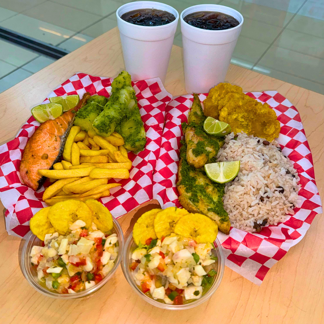 2 Platos Fuertes (Salmón y Filete) + 2 Entradas de Ceviche + 2 Bebidas por $15 en Pescao y Limón.