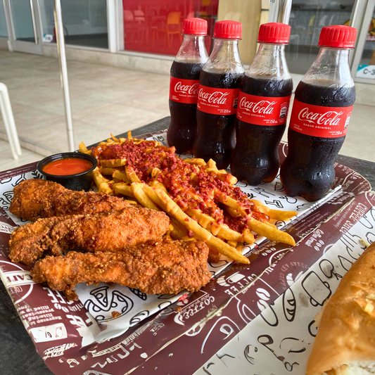 2 Pepitos Mixtos de 30cm + 4 Tenders de Pollo + Papas con Queso Chilli y Bacon + 4 Sodas por $15 en Don Pepito Tasty