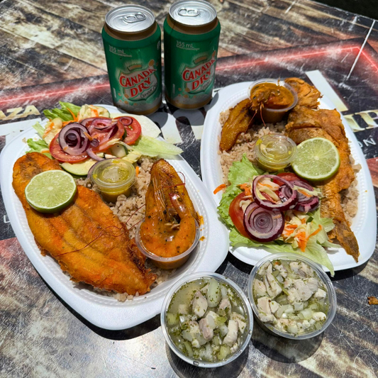 2 Pescados Enteros o Filetes + 2 Ceviches de la Casa + 2 Sodas o Jugos naturales por $8 en Delicias del Mar y Más