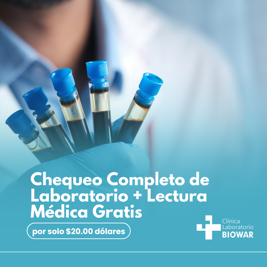 Exámenes de Laboratorio + Lectura Médica de Resultados + 25% Descuento en Farmacias Lomba por $20 en Clínica Laboratorio Biowar