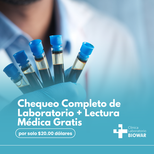 Exámenes de Laboratorio + Lectura Médica de Resultados + 25% Descuento en Farmacias Lomba por $20 en Clínica Laboratorio Biowar