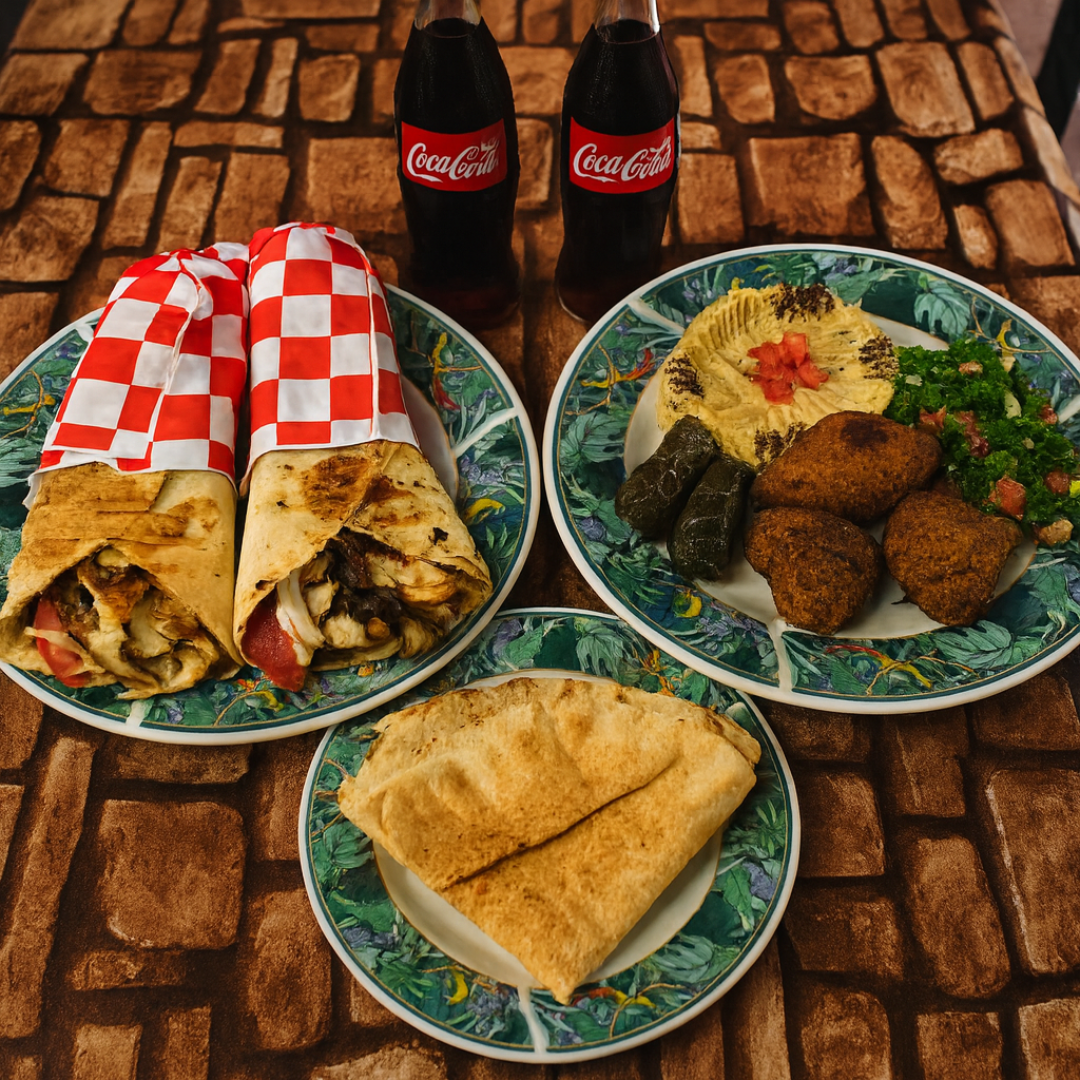 2 Shawarmas de Pollo + Bandeja Árabe + 2 Bebidas por solo $15 en Shawarma Al Nour