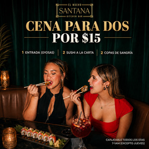 2 Sushi Premium del menú + 1 Entrada + 2 Copas de Sangría o 2 Copas de Helado por $15 en El Nuevo Santana