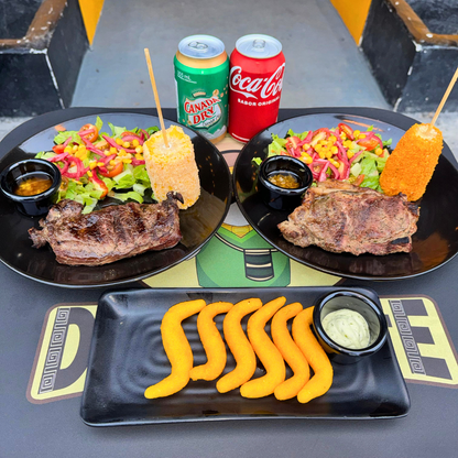 2 Platos de Carne de Res + Entrada  + Mini Elotes + 2 Sodas por $20 en Don Elote