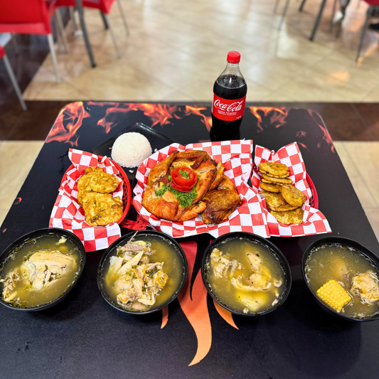 Combo Familiar con Pollo Entero + 4 Sancochos + Patacones y Más por solo $15 en Miguel Grill!