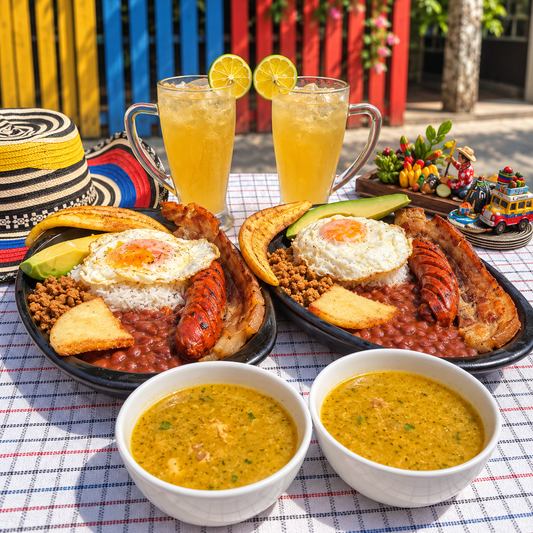 2 Bandejas Paisas + 2 Caldos de Entrada + 2 Bebidas por $16 en Donde La Paisita