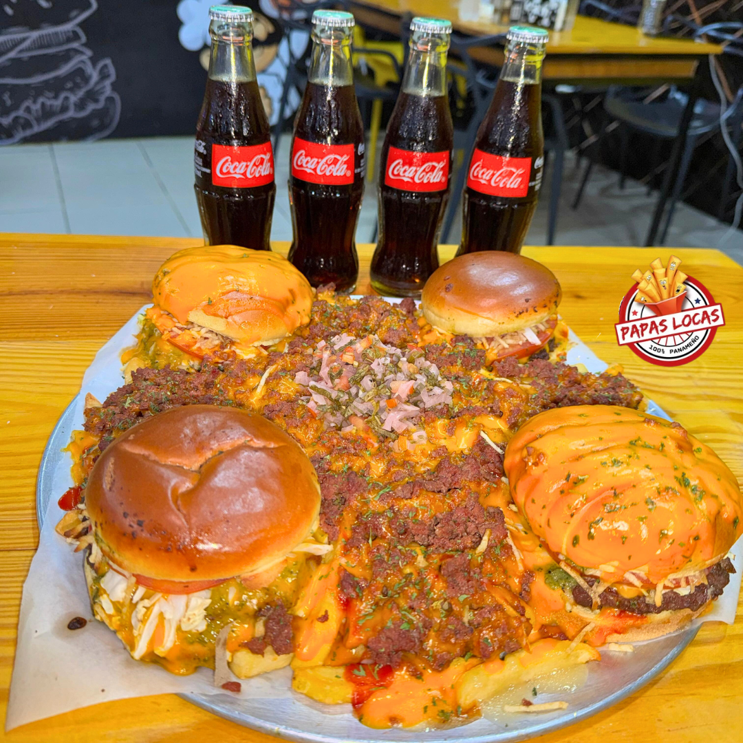 4 Burgers + 1 Orden de Chilipapas + 4 Sodas por $25 en Papas Locas