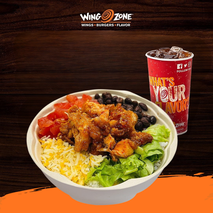 ¡El combo que lo tiene TODO! 2 Bowls, 10 Alitas y 3 Sodas Refill por solo $20 en Wing Zone