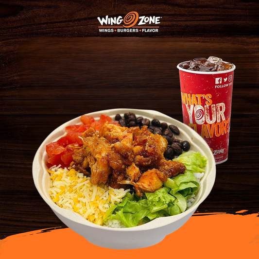 ¡El combo que lo tiene TODO! 2 Bowls, 10 Alitas y 3 Sodas Refill por solo $20 en Wing Zone
