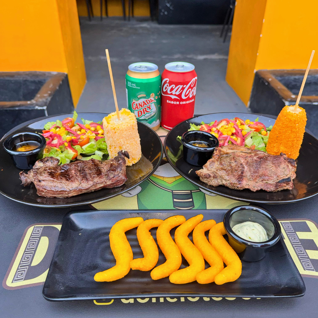 2 Platos de Carne de Res + Entrada  + Mini Elotes + 2 Sodas por $20 en Don Elote