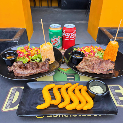 2 Platos de Carne de Res + Entrada  + Mini Elotes + 2 Sodas por $20 en Don Elote
