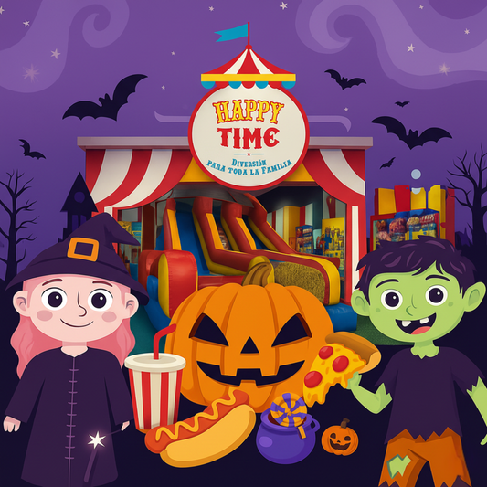 ¡Llegó Halloween! 1 h y 30 min de juegos + Pizza o Hotdogs, Sodas y Premios para 2 niños desde $15 en Happy Time