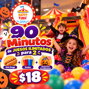 90 Minutos de Juegos Ilimitados para 2 + 2 Hot Dogs + 2 Sodas + Sorpresas de Halloween