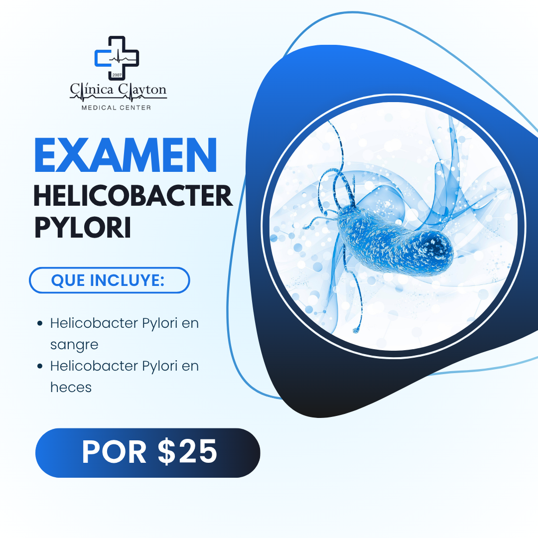 Exámenes de Helicobacter Pylori en heces + Helicobacter Pylori en sangre por $25 en Clínica Clayton