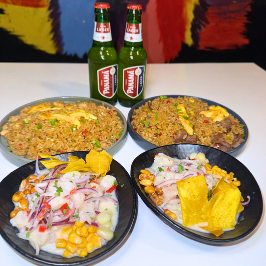 2 Ceviche Peruanos + 2 Platos Fuertes + 2 Bebidas por $14 en Ají Carajo