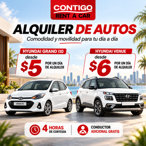 Alquiler de sedán Grand i10 o SUV Venue + Conductor Adicional + 4 Horas Extras de Cortesía desde $5 por día