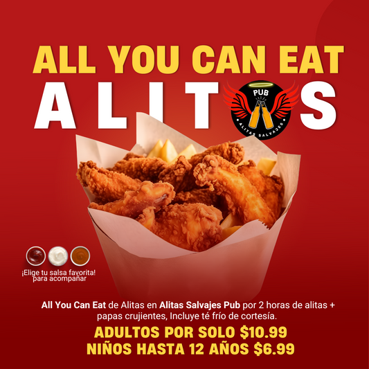 All You Can Eat de Alitas por 2 horas en Alitas Salvajes Pub por solo $10.99