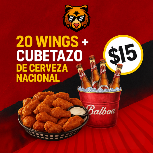 ¡Promo Parkin! 20 Wings + Cubetazo de Cerveza Nacional por solo $15 en Bear Munchies