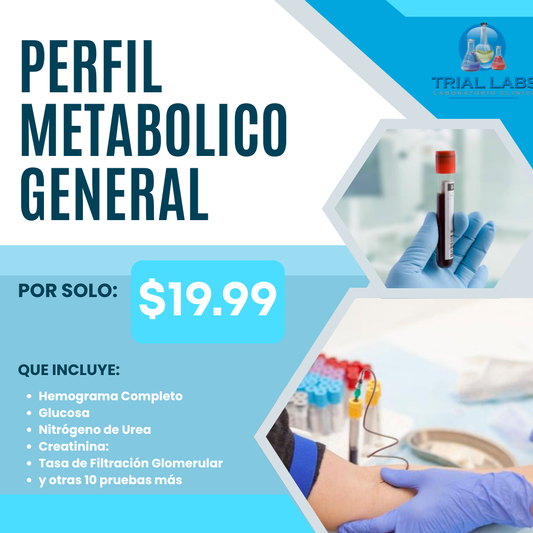 Exámenes Médicos Preventivos y Perfil Metabólico con 15 Pruebas por solo $19.99 en Trial Labs