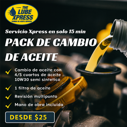 Cambio de Aceite + Filtro de Aceite + Revisión Multipunto para Sedán o SUV desde $25 en The Lube Xpress