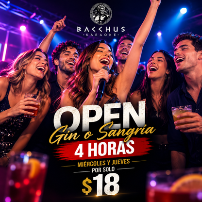 4 Horas de Open Gin o Sangría miércoles y jueves por $18 en El Karaoke de Bacchus