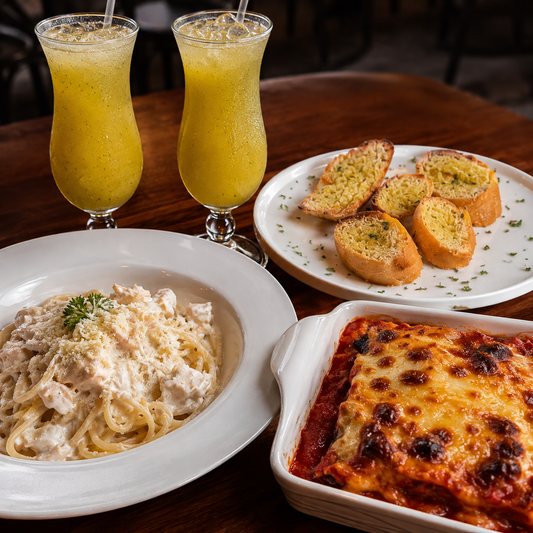 Combo con Pan de Ajo, Lasaña de Carne, Pasta a Elegir y 2 Jugos por $13.50 en Alessia Express