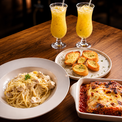 Combo con Pan de Ajo, Lasaña de Carne, Pasta a Elegir y 2 Jugos por $13.50 en Alessia Express