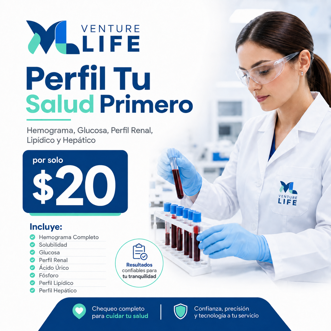 Perfil “Tu Salud Primero” con Hemograma, Glucosa, Perfil Renal, Lipídico y Hepático por $20 en Venture Life