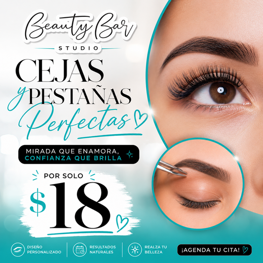 Cejas y Pestañas Perfectas por solo $18 + Depilación de Bozo Gratis en Beauty Bar by Nia