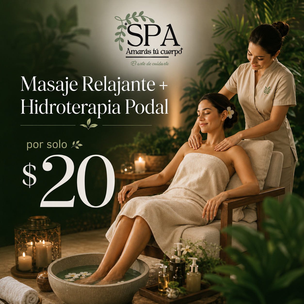 Masaje Relajante + Hidroterapia Podal por solo $20 en Spa Amarás Tu Cuerpo