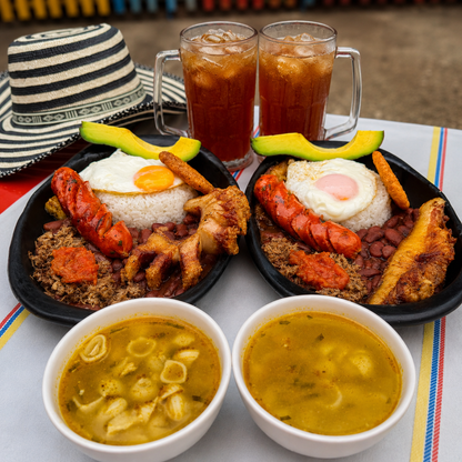 2 Bandejas Paisas + 2 Caldos de Entrada + 2 Aguapanelas por solo $16 en Donde La Paisita